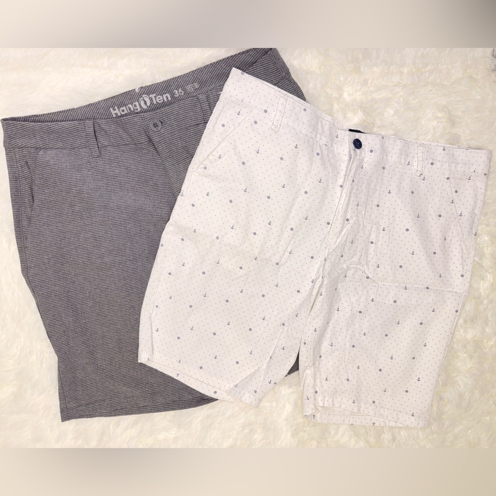 Hang Ten Gray/White stripe Shorts & Public Record- white anchor shorts
